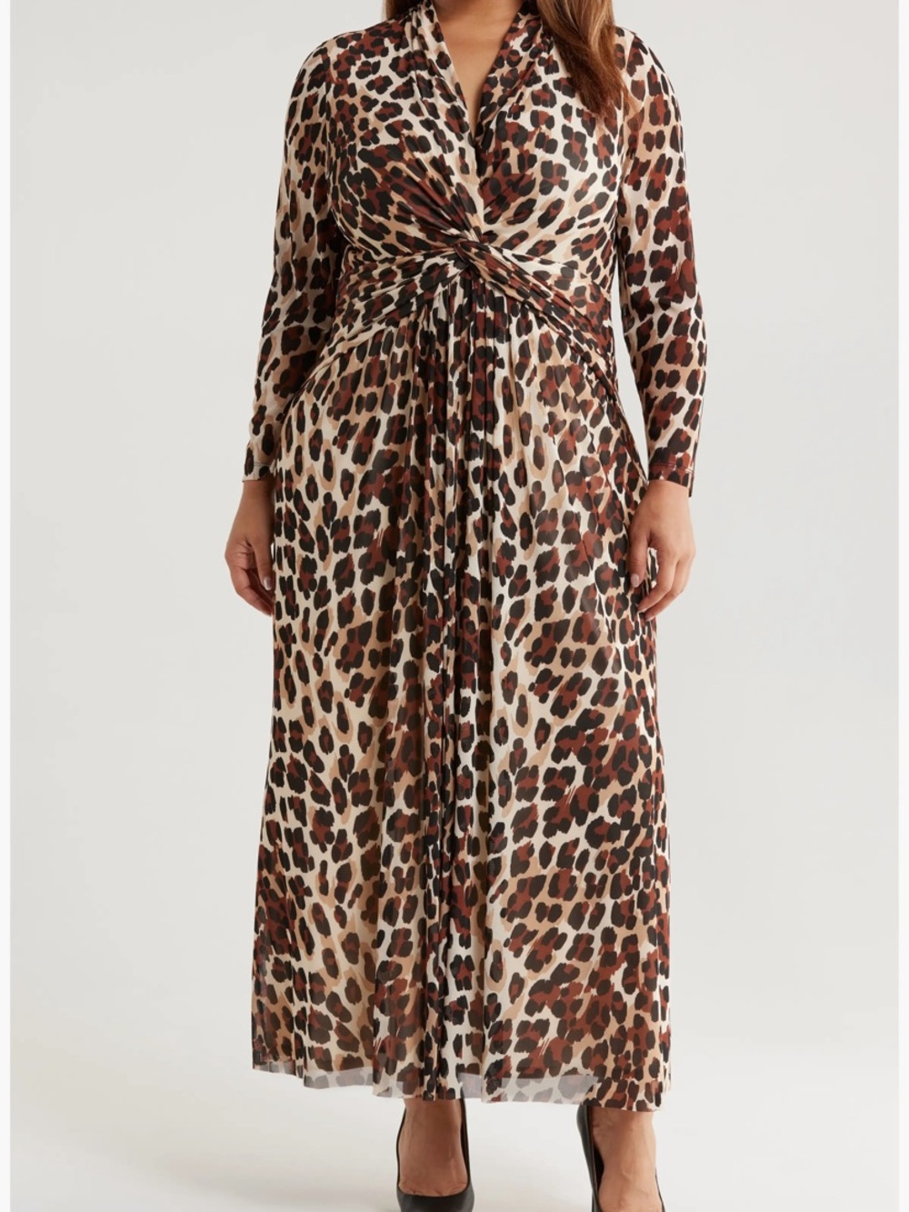 Anne Klein Leopard-Print Twist-Front Maxi Dress - Brown/Black/Cream